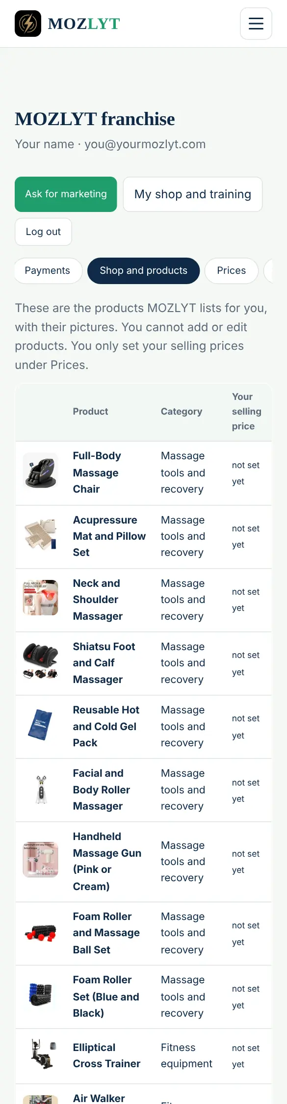 Shop and products