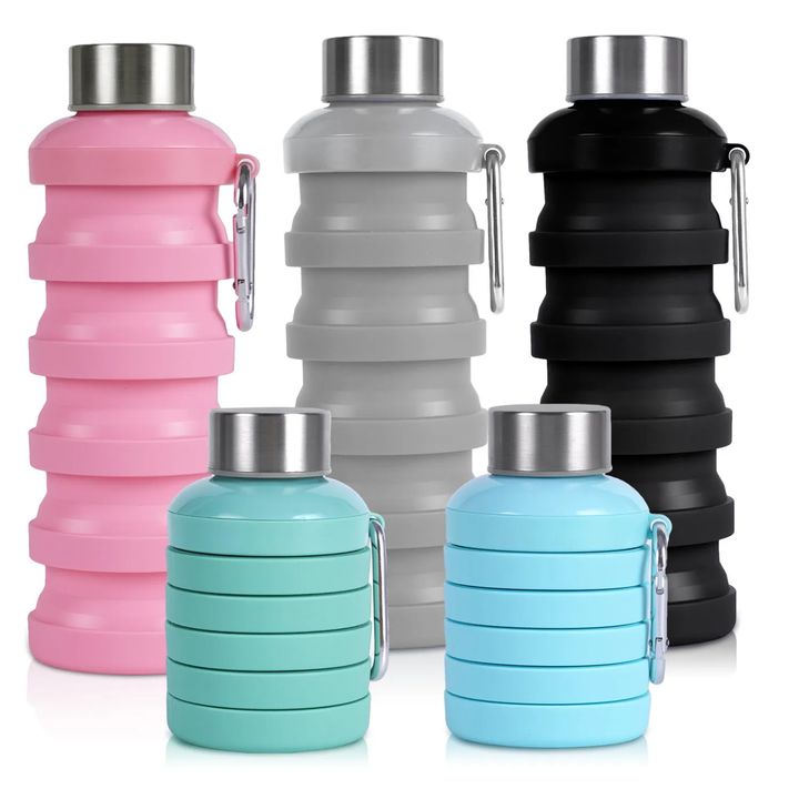 Collapsible Silicone Water Bottle (Pink, Grey, Black, Mint, Blue)
