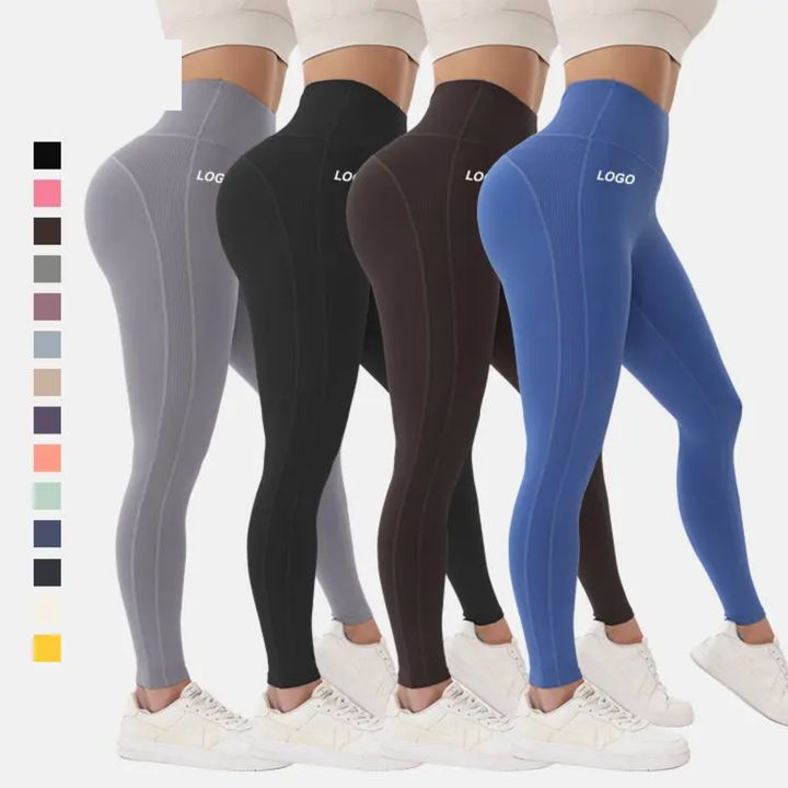 High-Waist Workout Leggings (Grey, Black, Brown, Blue)