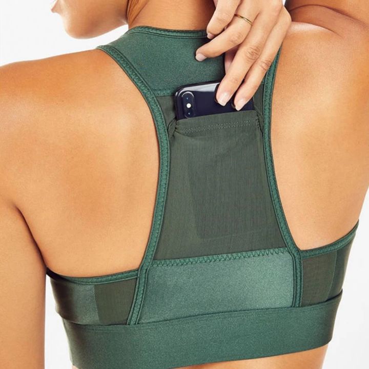 Sports Bra with Back Phone Pocket (Green)